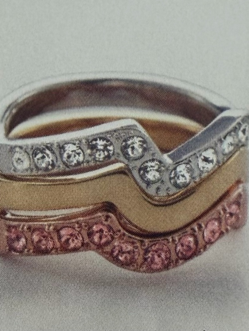 Touchstone Crystal Rose Gold, Gold and Silver Crystal Chevron Stackable Rings